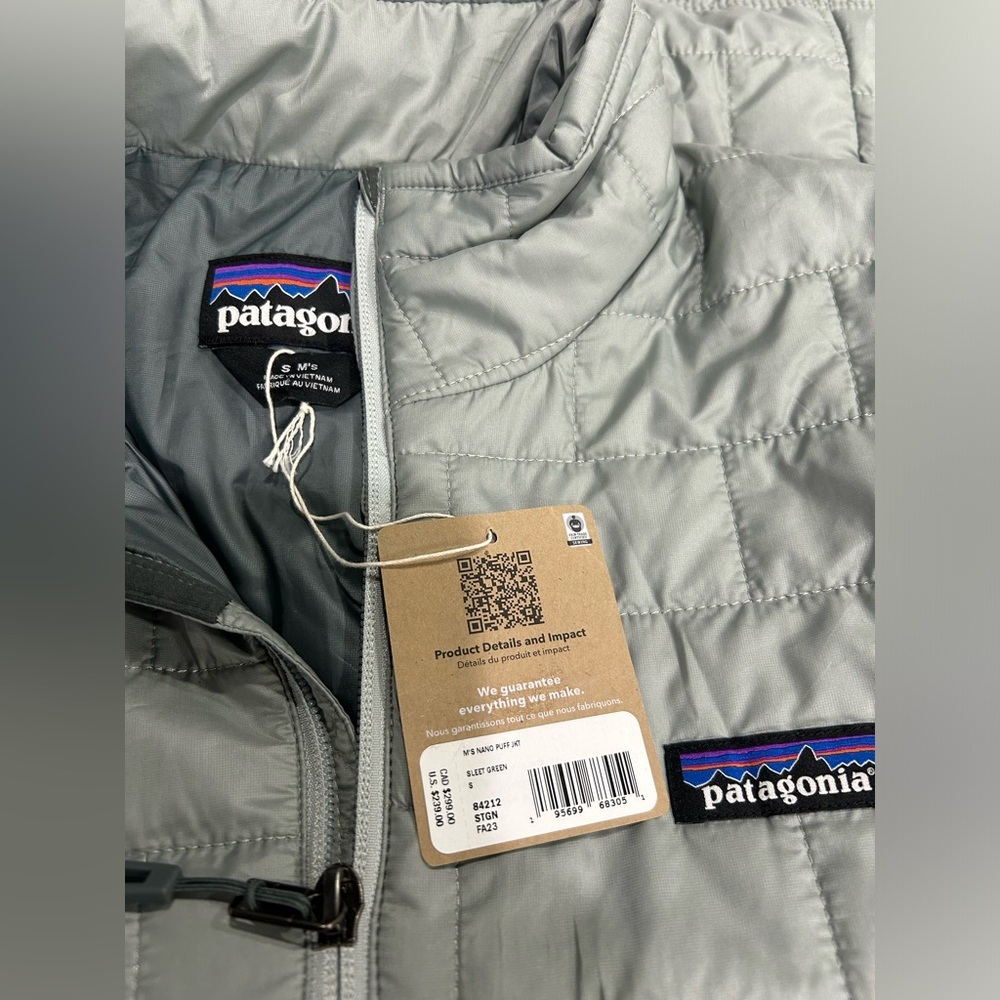 Patagonia Men's Small Nano Puff Jacket Puffer Grey Sleet Green Insulated NWT - Picture 5 of 7